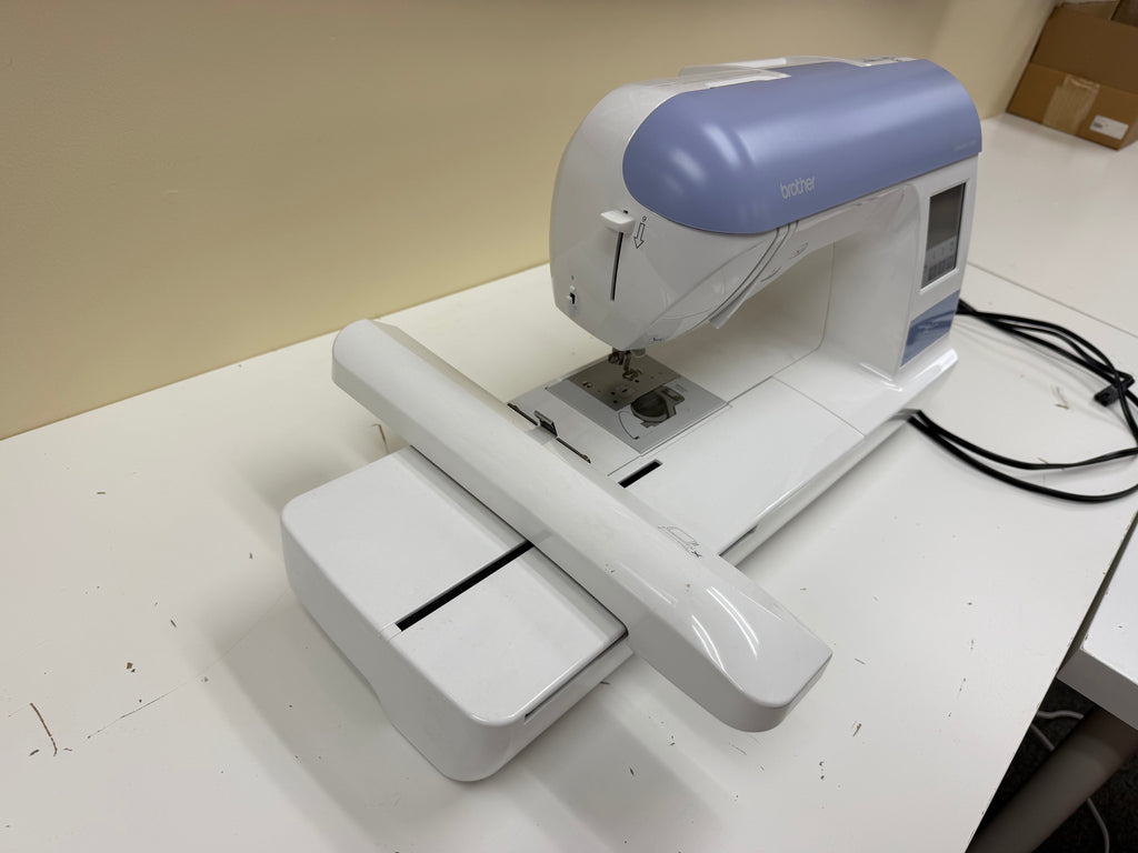 Brother PE770 with embroidery unit attached, angled view
